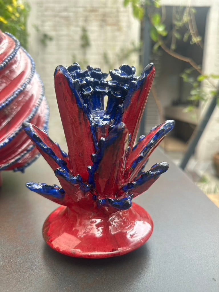Piña esmaltada 40 cm, bicolor rojo/azul, espiral