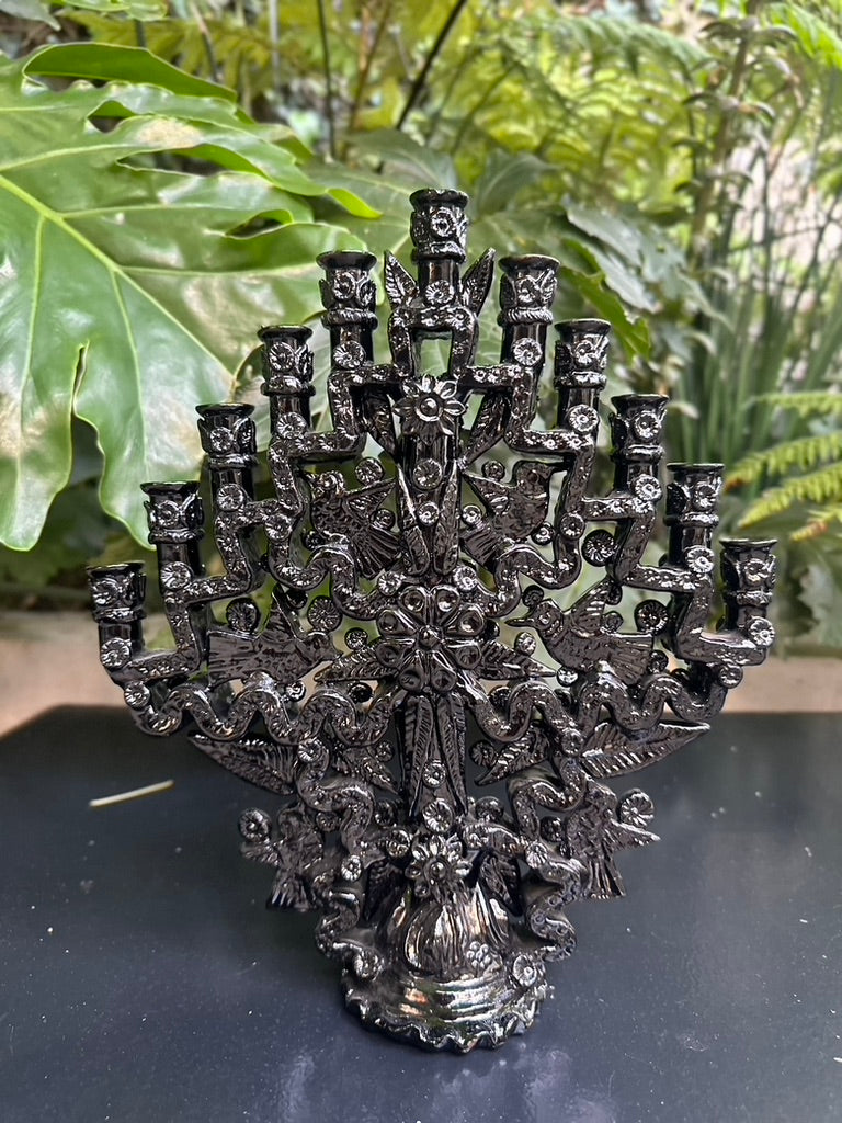 Candelabro esmaltado 11 velas negro, 30 cm