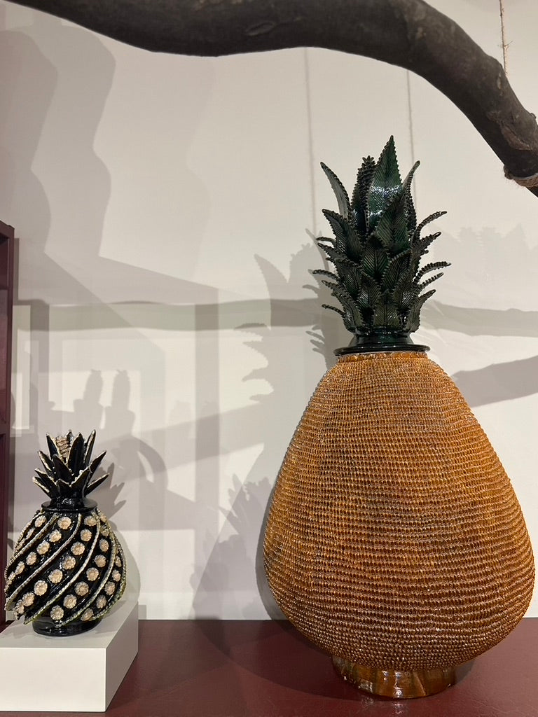 Piña esmaltada ocre y verde, 100 cm