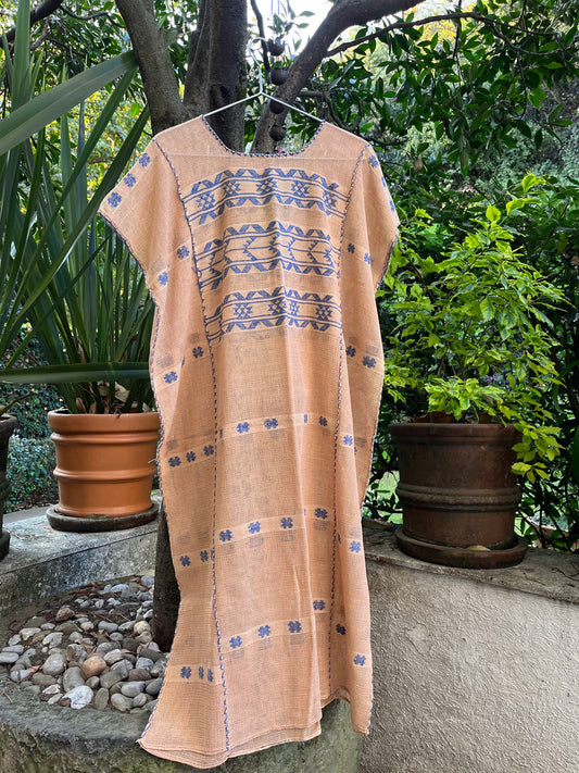 Huipil en Algodón Orgánico Calado barro/azul