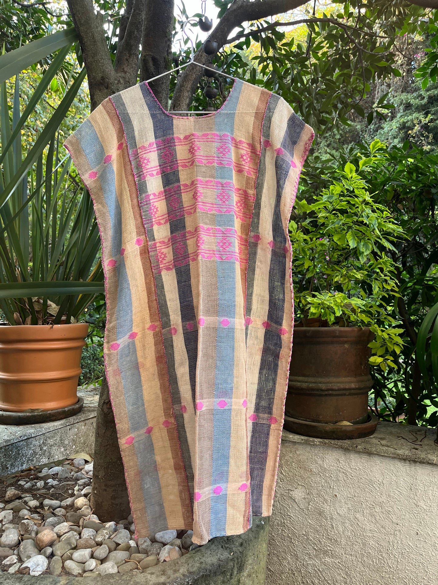 Huipil en Algodón Orgánico Calado rayado