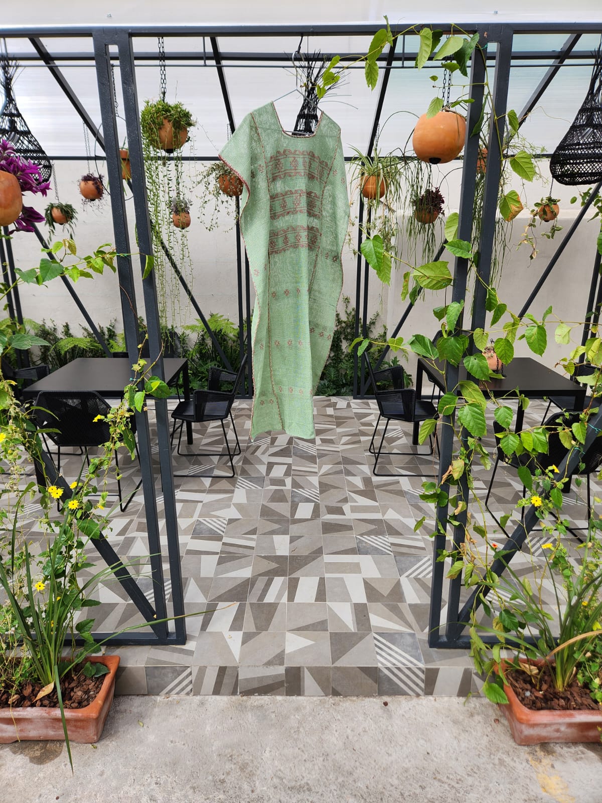 Huipil en Algodón Orgánico Calado verde/rosa