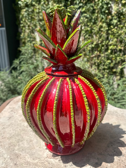 Piña esmaltada 40 cm, bicolor rojo/verde, lineal