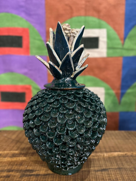 Piña esmaltada 40 cm, verde esmeralda