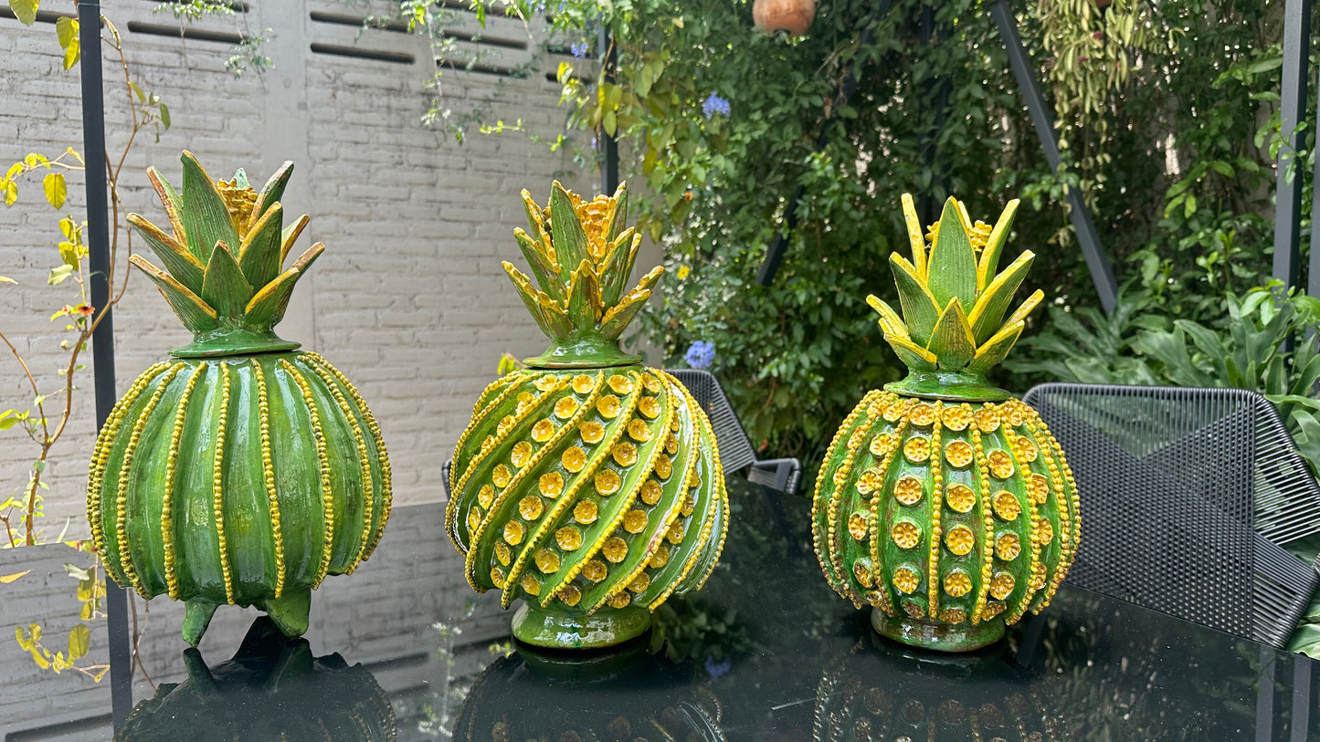 Piña esmaltada 40 cm, bicolor verde/amarillo, lineal