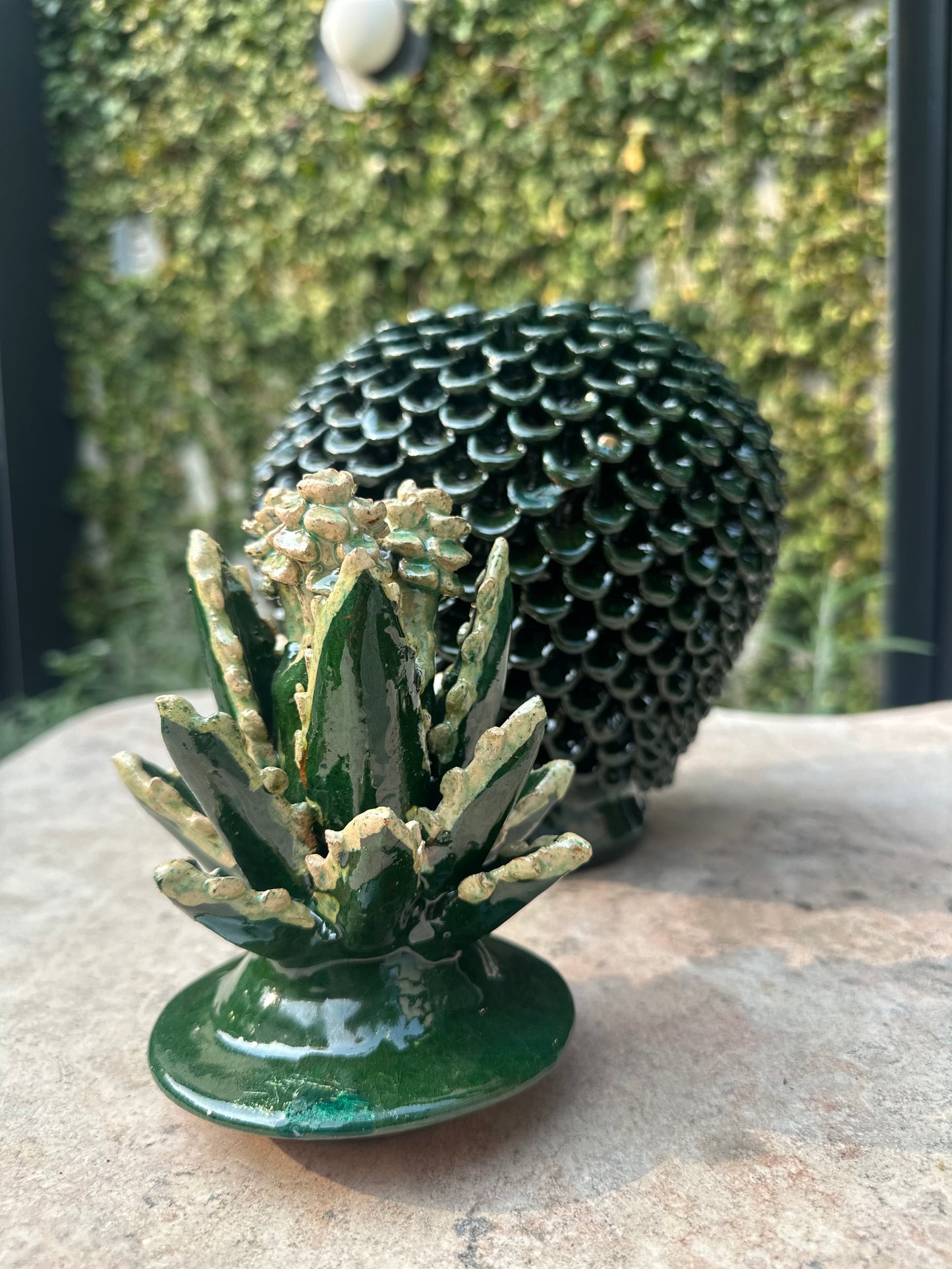 Piña esmaltada 40 cm, verde esmeralda