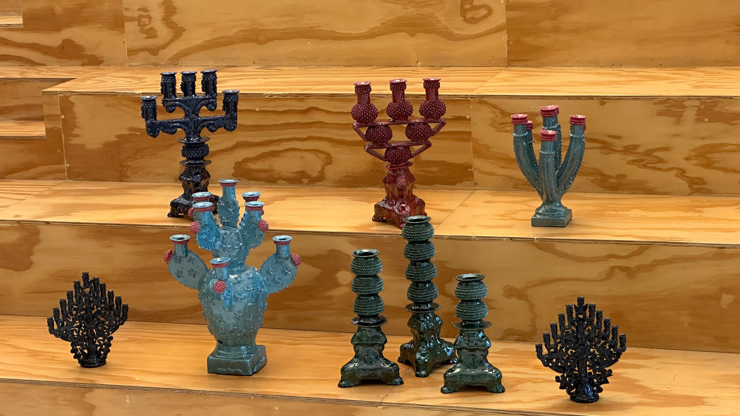 Candelabro Nopal azul con rojo