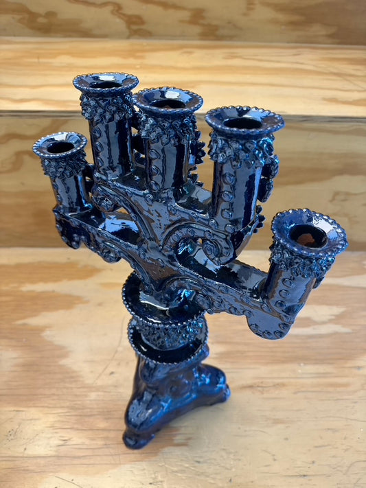 Candelabro esmaltado 5 velas azul, 50 cm