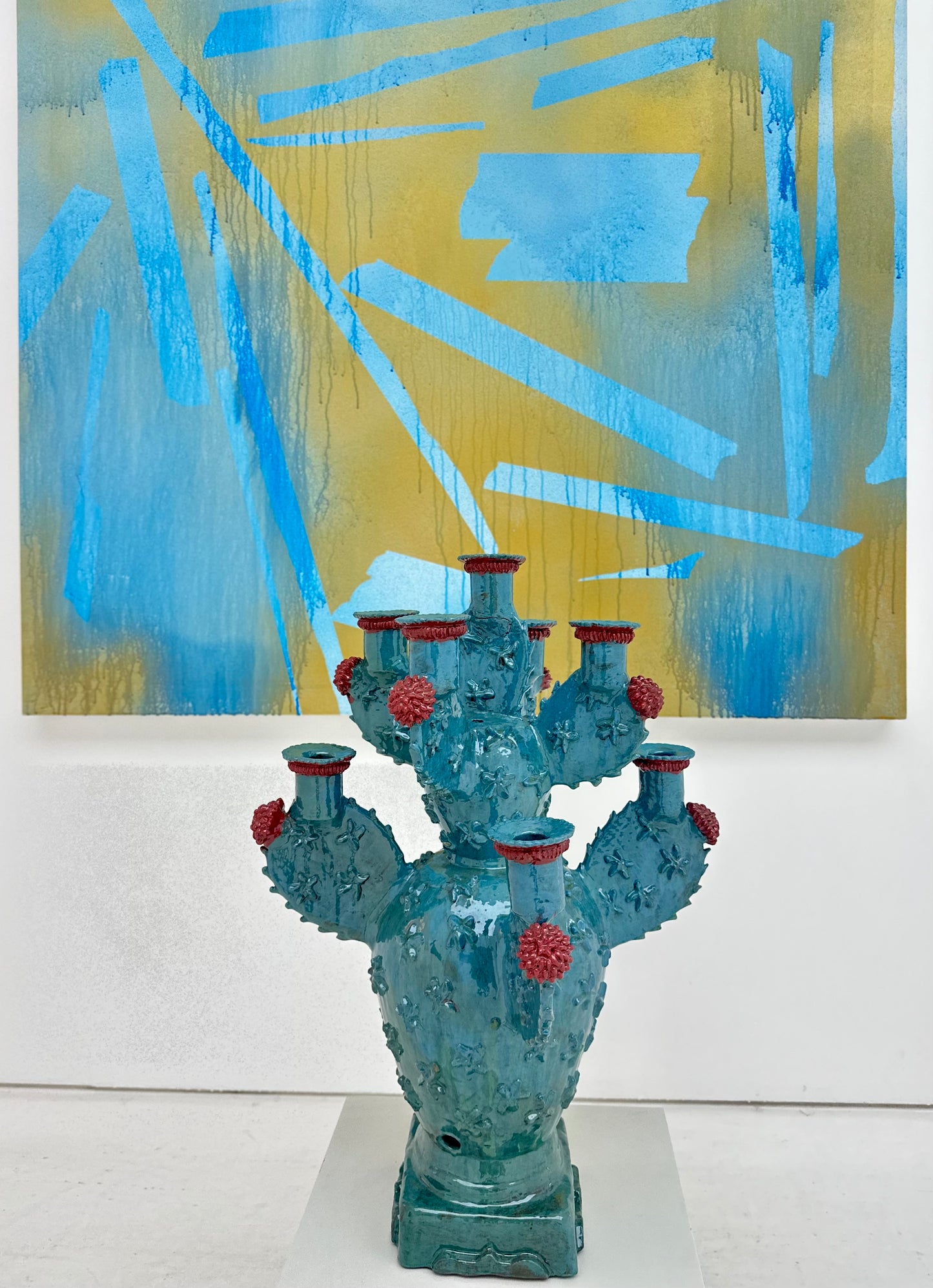 Candelabro Nopal azul con rojo