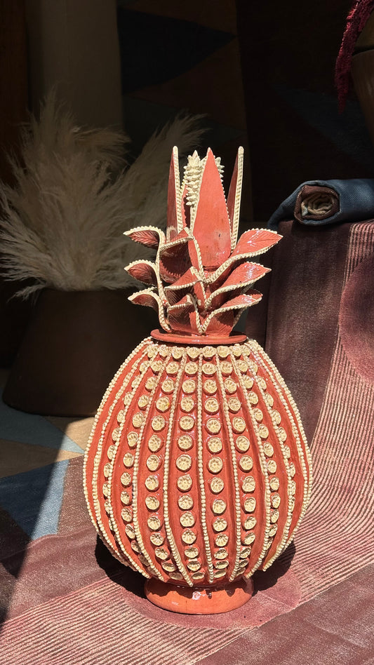 Piña esmaltada 70 cm, rosa y blanco