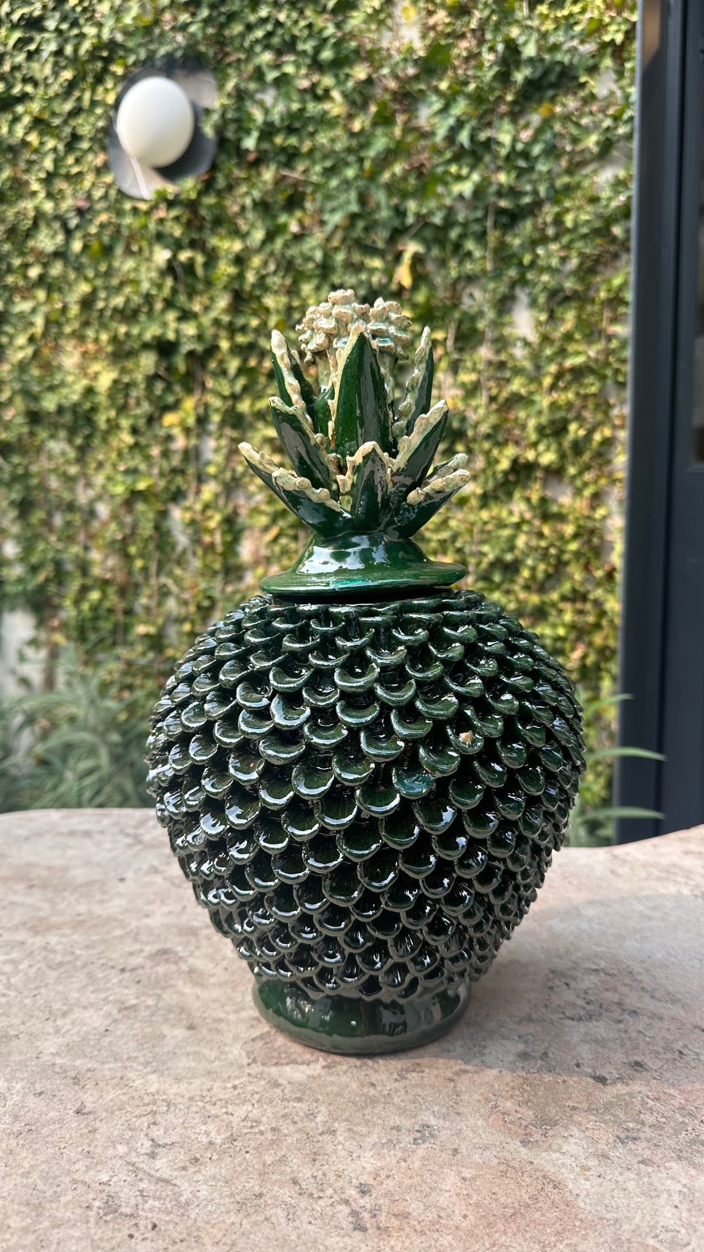 Piña esmaltada 40 cm, verde esmeralda