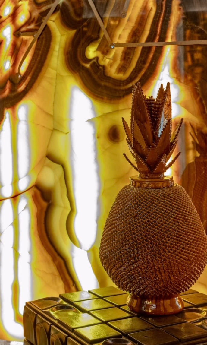 Piña esmaltada ocre, 70 cm