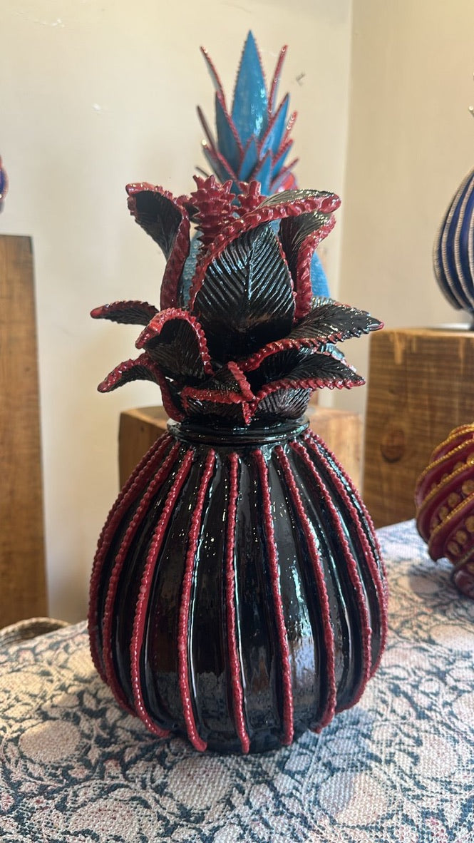 Piña esmaltada 50 cm, bicolor negro/rojo, lineal