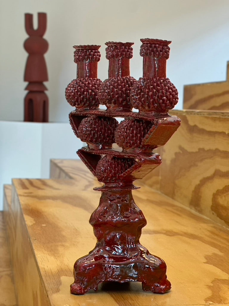 Candelabro esmaltado 3 velas rojo, 50 cm