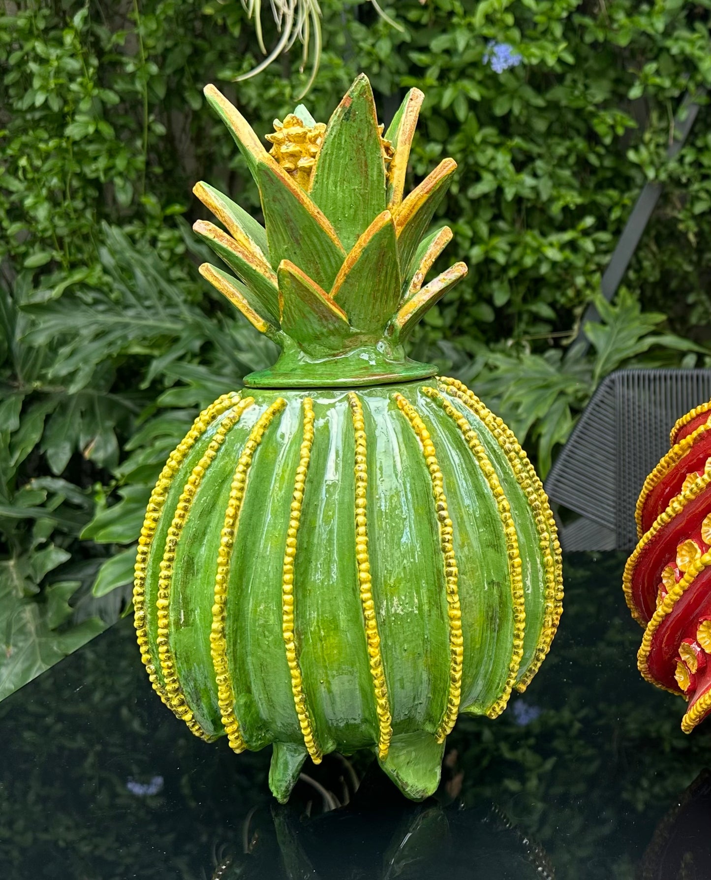 Piña esmaltada 40 cm, bicolor verde/amarillo, lineal