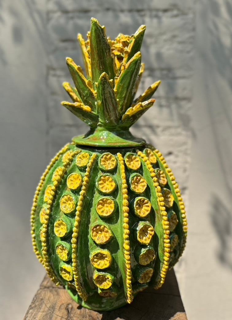 Piña esmaltada 40 cm, bicolor verde/amarillo, flor