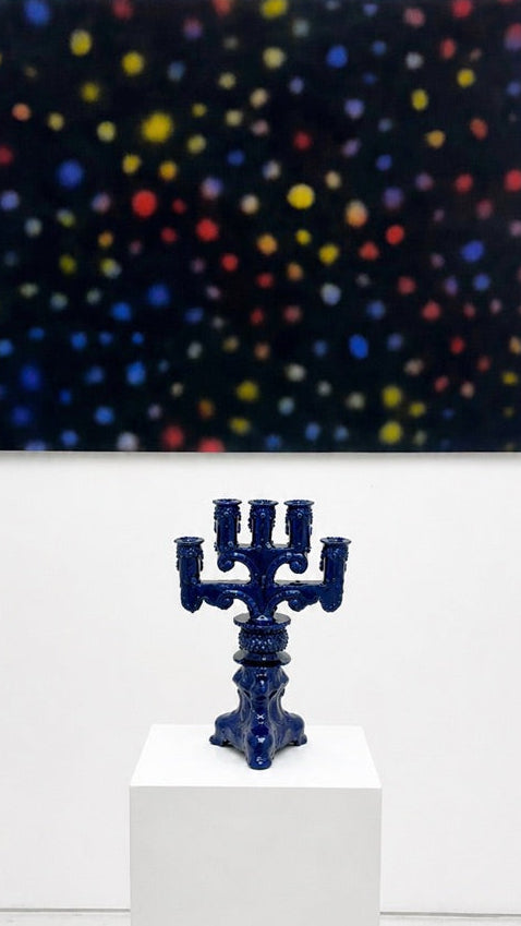 Candelabro esmaltado 5 velas azul, 50 cm