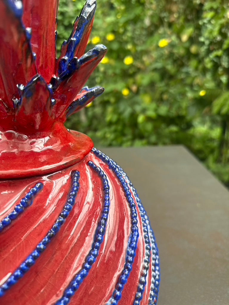 Piña esmaltada 40 cm, bicolor rojo/azul, espiral