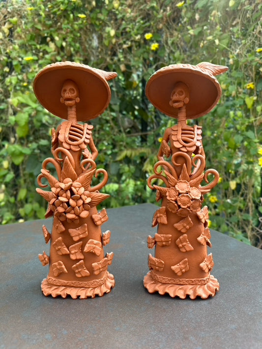 Par de Catrinas Comadres. Vestido de Mariposas