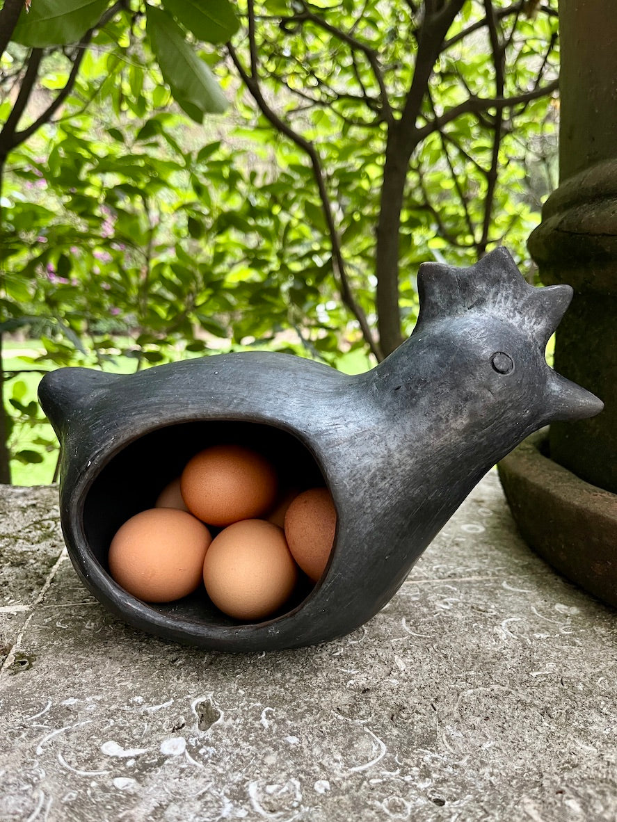 Gallina de barro porta huevos espacio lateral